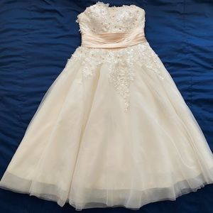 Vintage Style Tea Length Wedding Dress, (Justin Alexander #8465 dupe)
